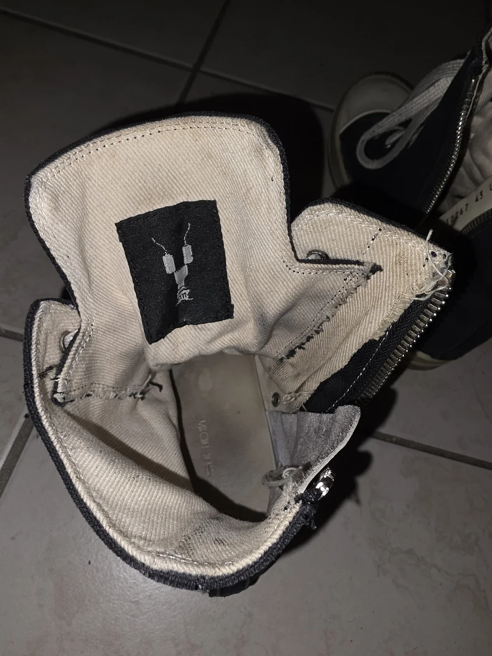 Rick Owens DRKSHDW Ramones Black High-Top Canvas Sneakers with White Toe